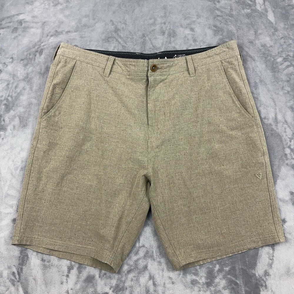 Vissla Canyons Hybrid Shorts Mens SZ 36 Tan Stretch Recycled Beach Casual Chino